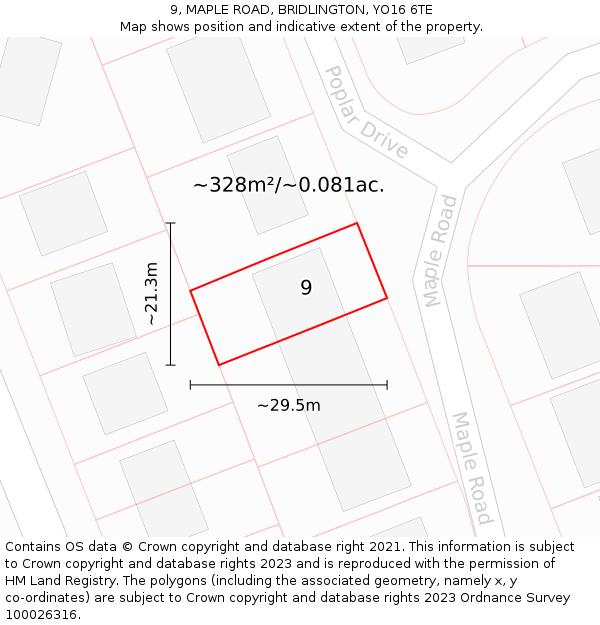 9, MAPLE ROAD, BRIDLINGTON, YO16 6TE: Plot and title map