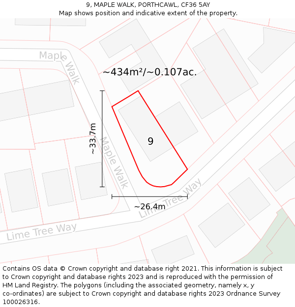 9, MAPLE WALK, PORTHCAWL, CF36 5AY: Plot and title map