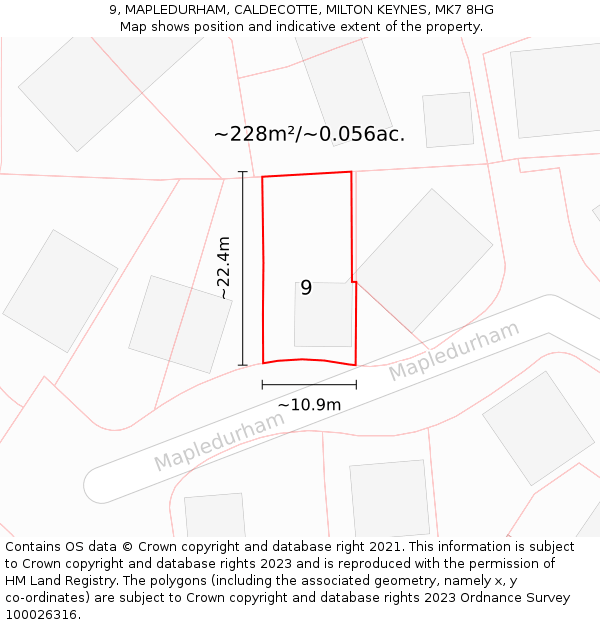 9, MAPLEDURHAM, CALDECOTTE, MILTON KEYNES, MK7 8HG: Plot and title map