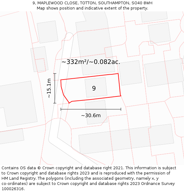 9, MAPLEWOOD CLOSE, TOTTON, SOUTHAMPTON, SO40 8WH: Plot and title map