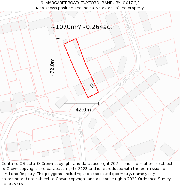 9, MARGARET ROAD, TWYFORD, BANBURY, OX17 3JE: Plot and title map