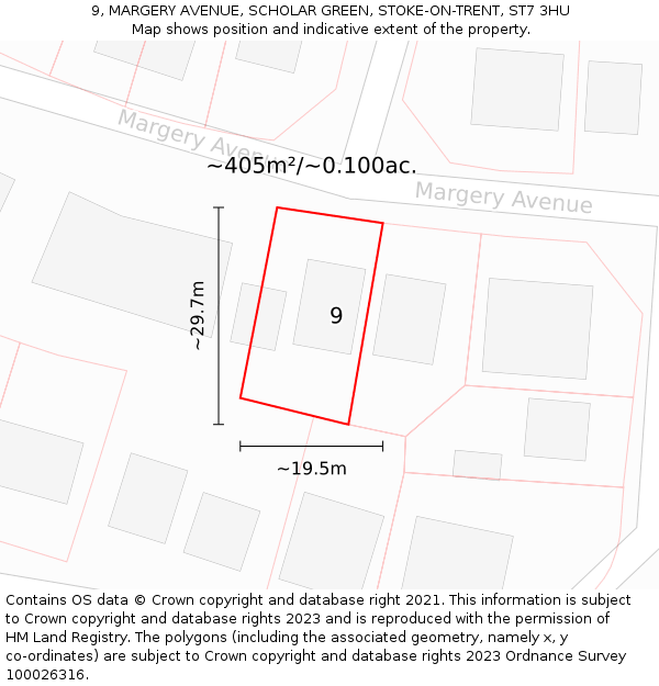 9, MARGERY AVENUE, SCHOLAR GREEN, STOKE-ON-TRENT, ST7 3HU: Plot and title map