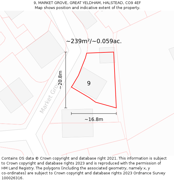 9, MARKET GROVE, GREAT YELDHAM, HALSTEAD, CO9 4EF: Plot and title map