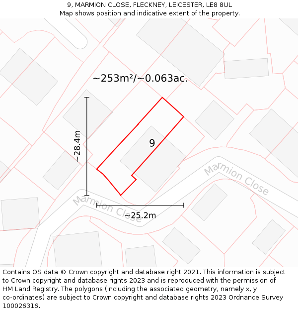 9, MARMION CLOSE, FLECKNEY, LEICESTER, LE8 8UL: Plot and title map