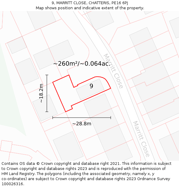 9, MARRITT CLOSE, CHATTERIS, PE16 6PJ: Plot and title map