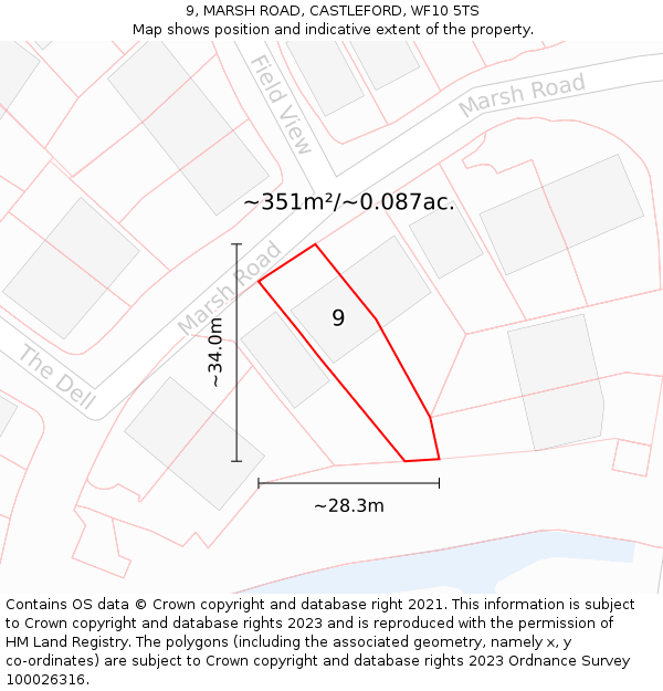 9, MARSH ROAD, CASTLEFORD, WF10 5TS: Plot and title map