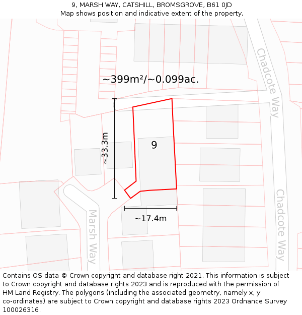 9, MARSH WAY, CATSHILL, BROMSGROVE, B61 0JD: Plot and title map