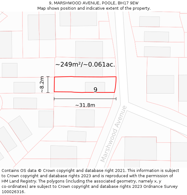 9, MARSHWOOD AVENUE, POOLE, BH17 9EW: Plot and title map