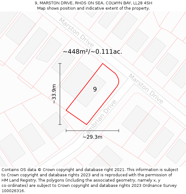 9, MARSTON DRIVE, RHOS ON SEA, COLWYN BAY, LL28 4SH: Plot and title map