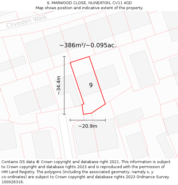 9, MARWOOD CLOSE, NUNEATON, CV11 4GD: Plot and title map