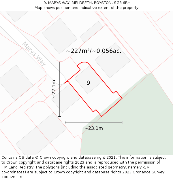 9, MARYS WAY, MELDRETH, ROYSTON, SG8 6RH: Plot and title map