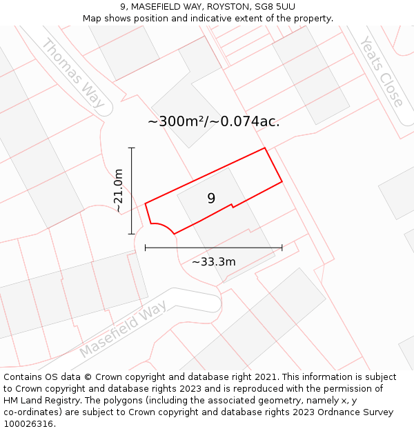 9, MASEFIELD WAY, ROYSTON, SG8 5UU: Plot and title map