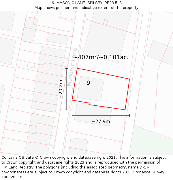 9, MASONIC LANE, SPILSBY, PE23 5LR: Plot and title map