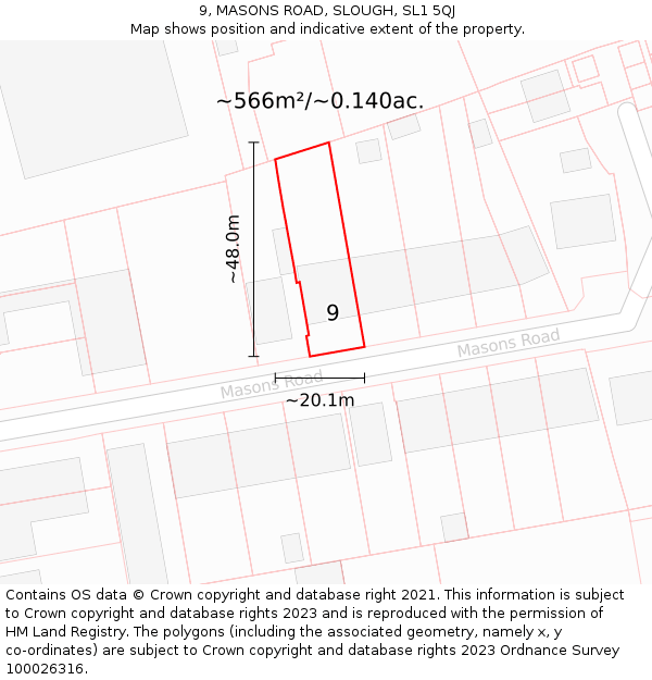 9, MASONS ROAD, SLOUGH, SL1 5QJ: Plot and title map