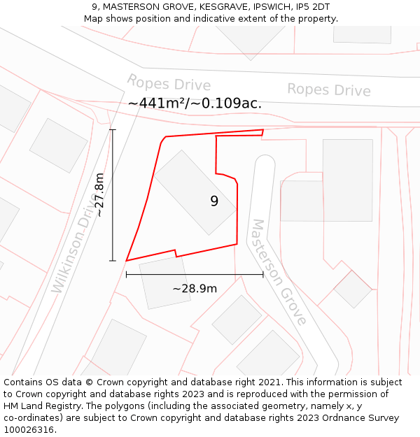 9, MASTERSON GROVE, KESGRAVE, IPSWICH, IP5 2DT: Plot and title map