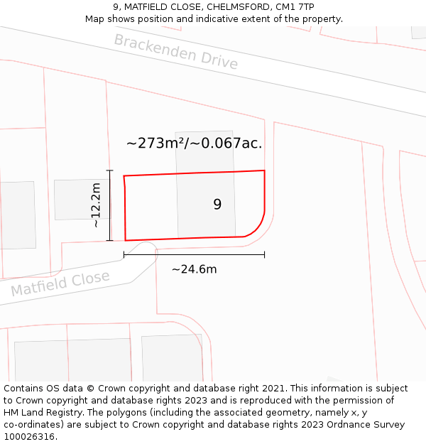 9, MATFIELD CLOSE, CHELMSFORD, CM1 7TP: Plot and title map