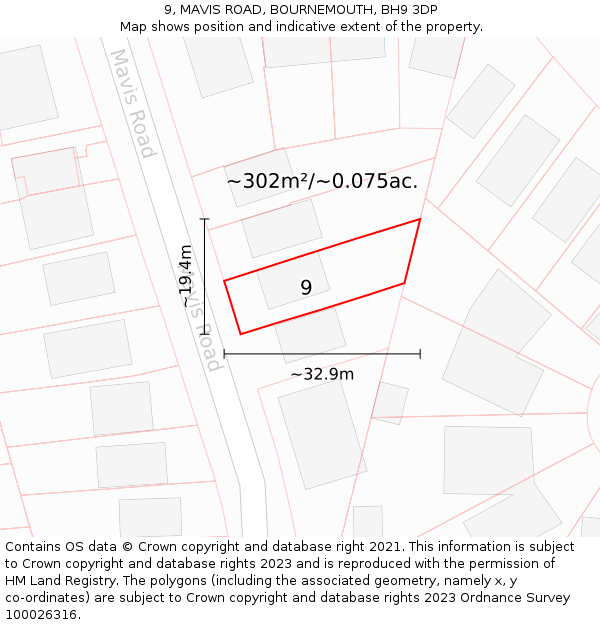 9, MAVIS ROAD, BOURNEMOUTH, BH9 3DP: Plot and title map