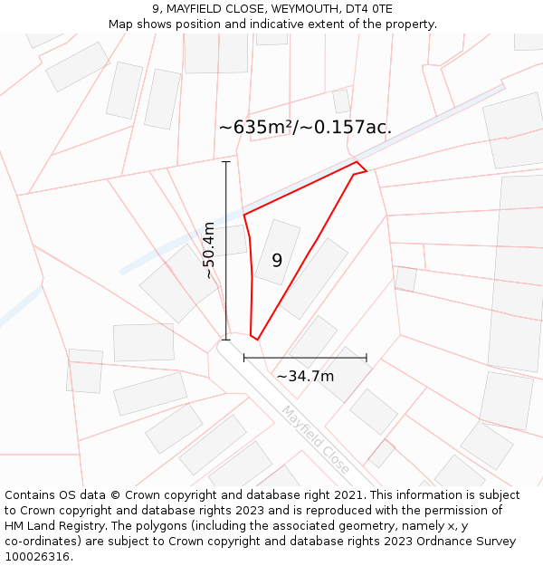 9, MAYFIELD CLOSE, WEYMOUTH, DT4 0TE: Plot and title map