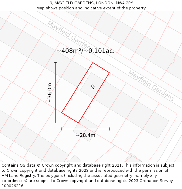 9, MAYFIELD GARDENS, LONDON, NW4 2PY: Plot and title map