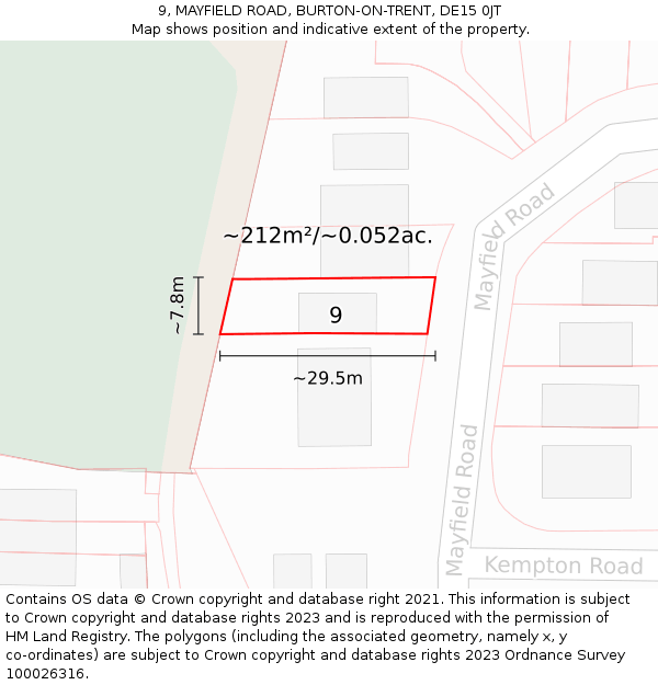 9, MAYFIELD ROAD, BURTON-ON-TRENT, DE15 0JT: Plot and title map