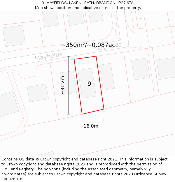 9, MAYFIELDS, LAKENHEATH, BRANDON, IP27 9TA: Plot and title map