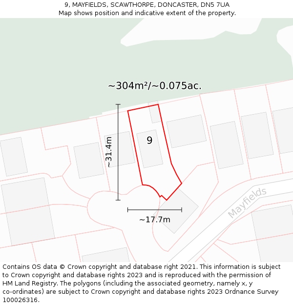 9, MAYFIELDS, SCAWTHORPE, DONCASTER, DN5 7UA: Plot and title map