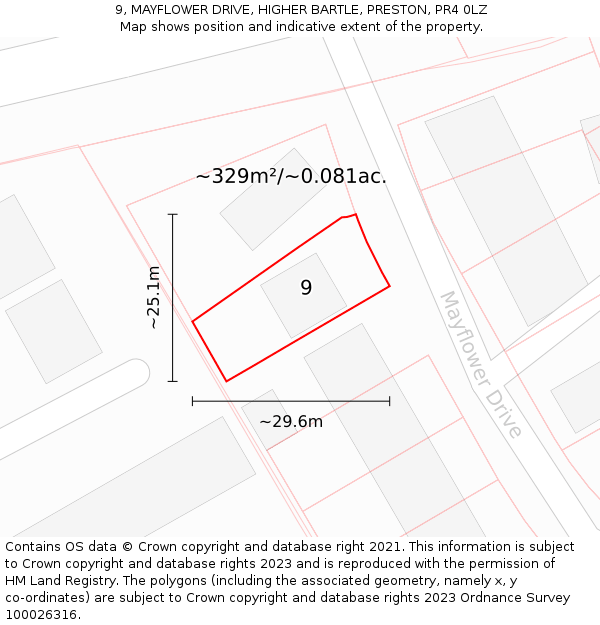 9, MAYFLOWER DRIVE, HIGHER BARTLE, PRESTON, PR4 0LZ: Plot and title map