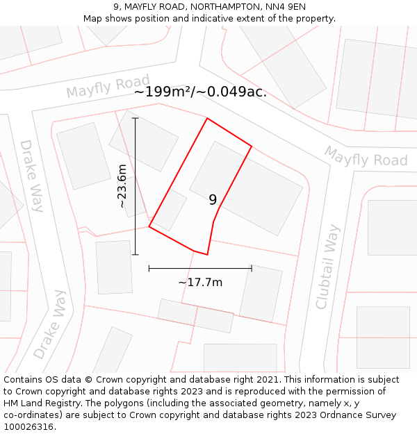 9, MAYFLY ROAD, NORTHAMPTON, NN4 9EN: Plot and title map