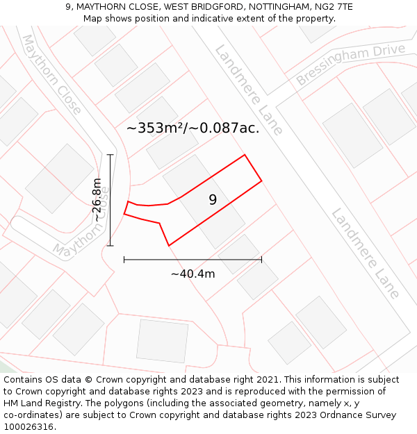 9, MAYTHORN CLOSE, WEST BRIDGFORD, NOTTINGHAM, NG2 7TE: Plot and title map