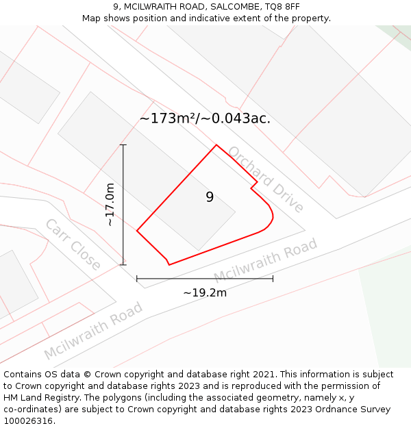 9, MCILWRAITH ROAD, SALCOMBE, TQ8 8FF: Plot and title map