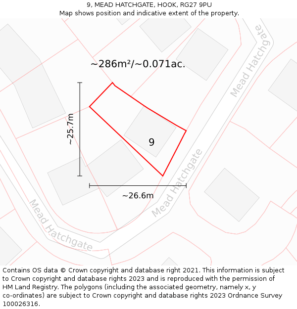 9, MEAD HATCHGATE, HOOK, RG27 9PU: Plot and title map