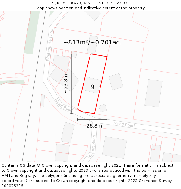 9, MEAD ROAD, WINCHESTER, SO23 9RF: Plot and title map