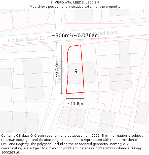 9, MEAD WAY, LEEDS, LS15 9JP: Plot and title map