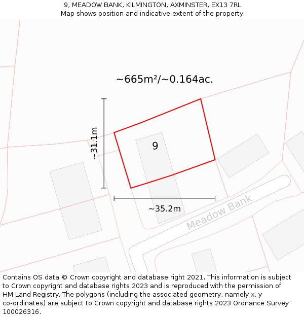 9, MEADOW BANK, KILMINGTON, AXMINSTER, EX13 7RL: Plot and title map