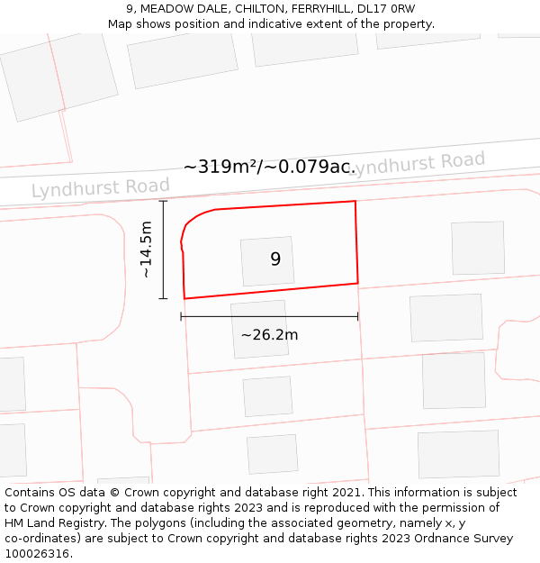 9, MEADOW DALE, CHILTON, FERRYHILL, DL17 0RW: Plot and title map