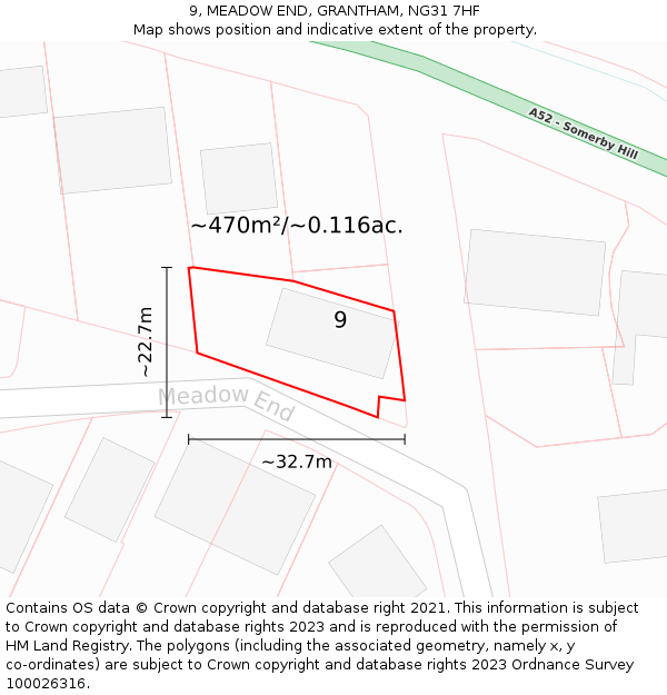 9, MEADOW END, GRANTHAM, NG31 7HF: Plot and title map