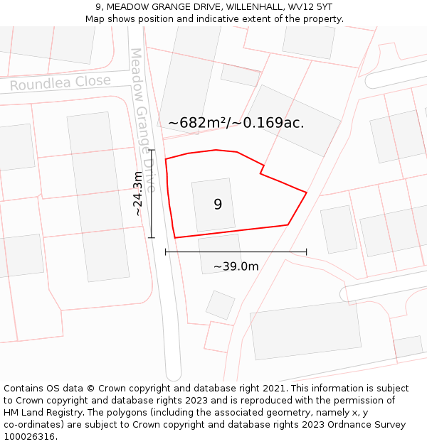 9, MEADOW GRANGE DRIVE, WILLENHALL, WV12 5YT: Plot and title map