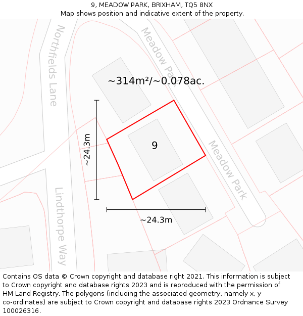 9, MEADOW PARK, BRIXHAM, TQ5 8NX: Plot and title map