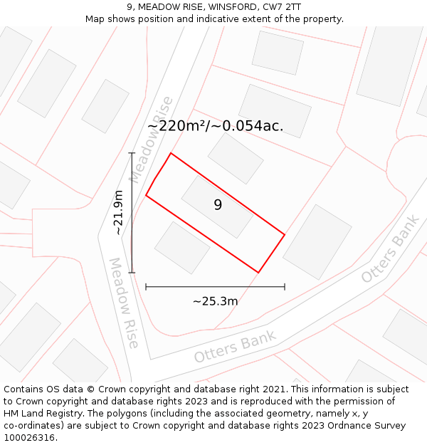 9, MEADOW RISE, WINSFORD, CW7 2TT: Plot and title map