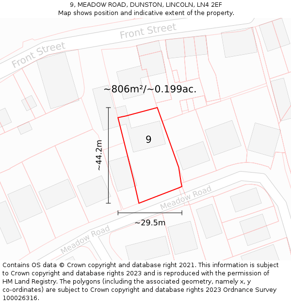 9, MEADOW ROAD, DUNSTON, LINCOLN, LN4 2EF: Plot and title map