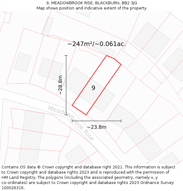 9, MEADOWBROOK RISE, BLACKBURN, BB2 3JG: Plot and title map