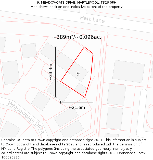 9, MEADOWGATE DRIVE, HARTLEPOOL, TS26 0RH: Plot and title map