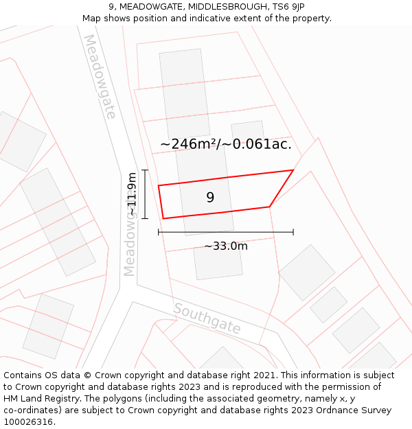 9, MEADOWGATE, MIDDLESBROUGH, TS6 9JP: Plot and title map