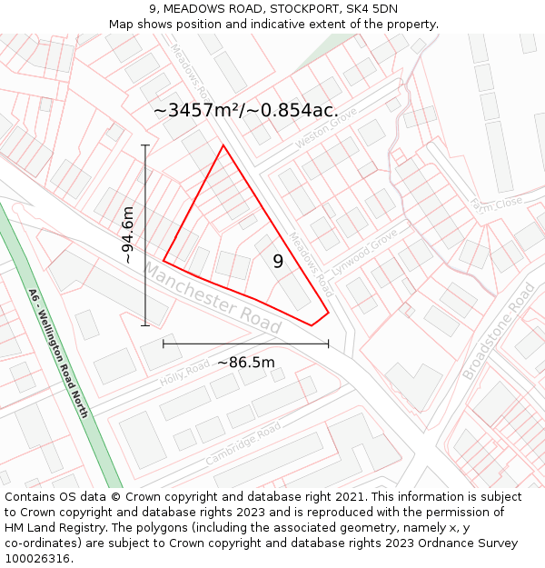 9, MEADOWS ROAD, STOCKPORT, SK4 5DN: Plot and title map