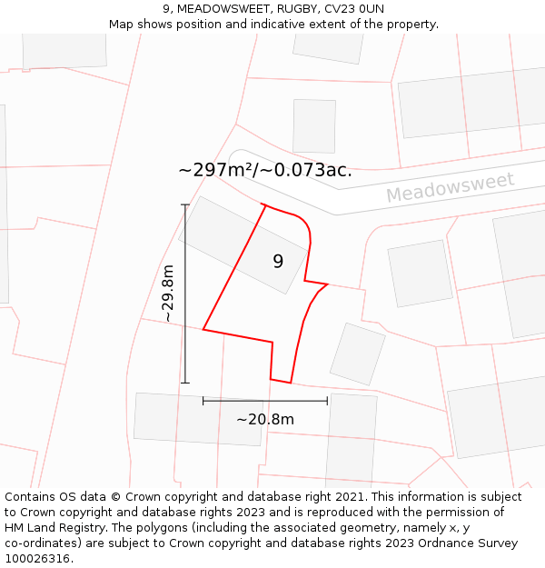 9, MEADOWSWEET, RUGBY, CV23 0UN: Plot and title map