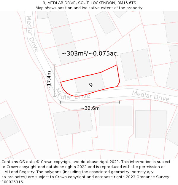 9, MEDLAR DRIVE, SOUTH OCKENDON, RM15 6TS: Plot and title map