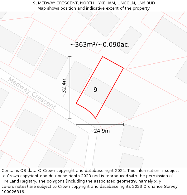 9, MEDWAY CRESCENT, NORTH HYKEHAM, LINCOLN, LN6 8UB: Plot and title map
