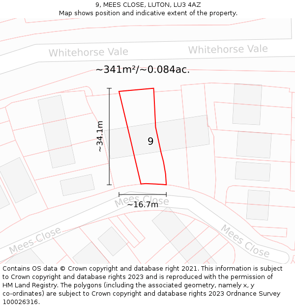 9, MEES CLOSE, LUTON, LU3 4AZ: Plot and title map