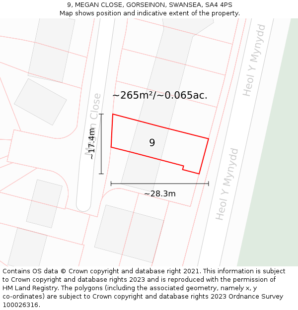 9, MEGAN CLOSE, GORSEINON, SWANSEA, SA4 4PS: Plot and title map