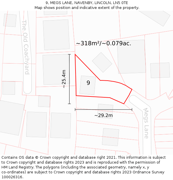 9, MEGS LANE, NAVENBY, LINCOLN, LN5 0TE: Plot and title map